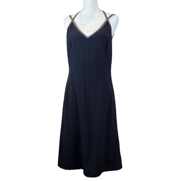 Escada Wool Navy Dress Strappy Sleeveless Navy White Trim Nautical Size 8 (38) - Picture 1 of 13